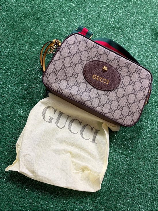 Gucci Handbags - Gucci Brown GG Supreme Canvas Camera Bag with Web Strap